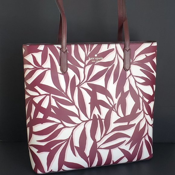 KATE SPADE Authentic Jana Foliage Tote Handbag Smooth Leather Travel Resortwear - Picture 2 of 11
